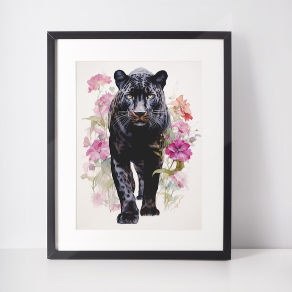 Watercolor Black Jaguar Wall Art Print Unframed - Majestic Jungle Elegance - Picture 2 of 6